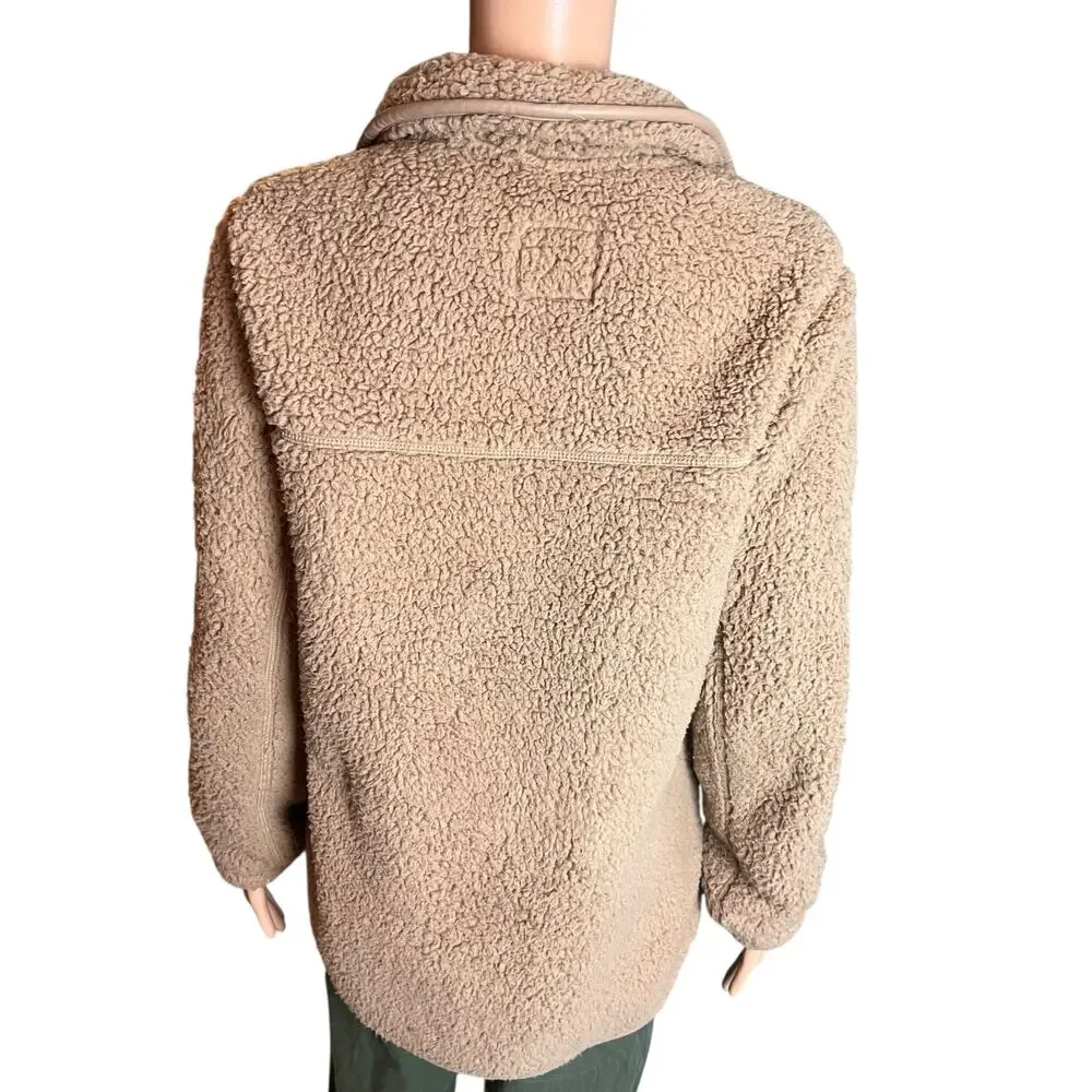 Abercrombie & Fitch Sherpa Fleece Half Zip Pullover Cozy Teddy Jacket Tan Medium